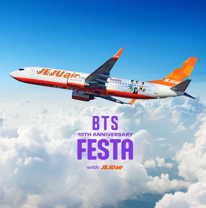 BTS 10th debut anniversary commemoration! Jeju Air unveils BTS-themed aircraft packaging!